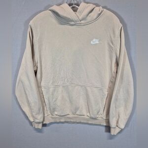 Nike Youth XL Beige Pullover Hoodie Swoosh Fleece Pocket Kids Athleisure